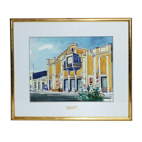Acuarela realizada durante el periodo 1993-1995 por Josep Marfá - Fachada del Cine Teatro Bosque